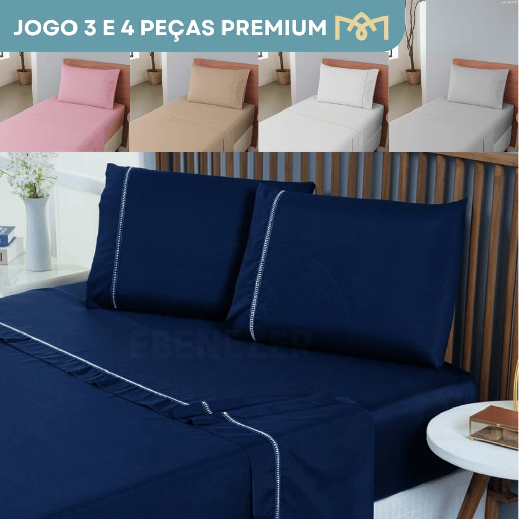 Jogo De Lençol 3 e 4 Peças Solteiro Casal Queen King Antialérgico Ponto Palito 400 Fios Luxo Premium