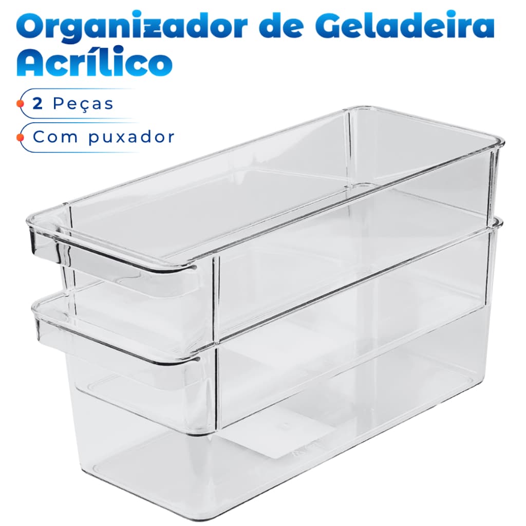 Recipiente Organizador Cristal Multiuso Geladeira Cozinha Cozinha Armário 26,8 x 11 x 10 - 2 Peças