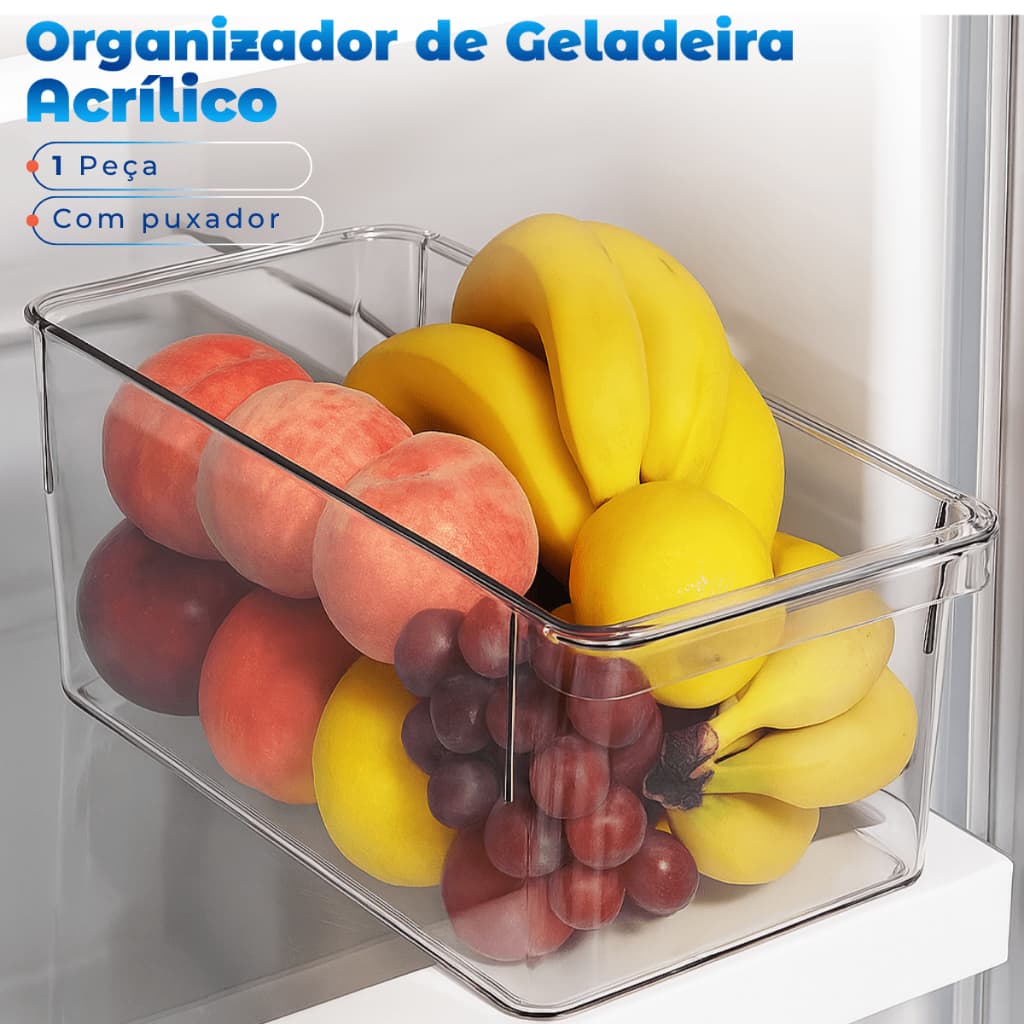 Recipiente Organizador Cristal Multiuso Geladeira Cozinha Cozinha Armário 26,8 x 11 x 10 - 1 Peça