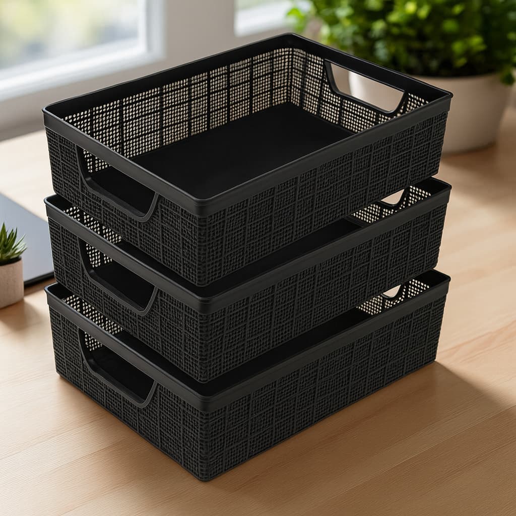 Kit 3 Cestos Organizador Multiuso Empilhável de Plástico 2 Litros Cozinha Banheiro
