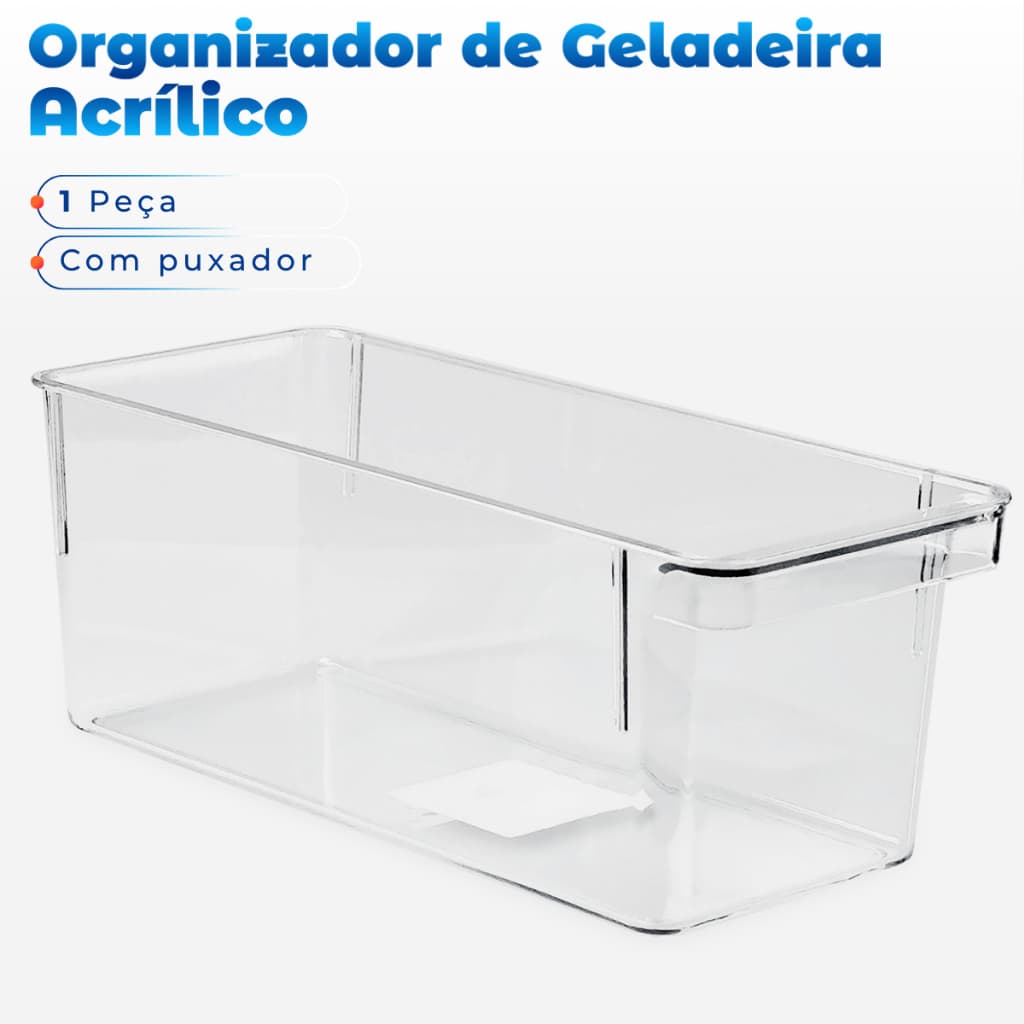 Organizador Transparente Multiuso Geladeira Cozinha Armário 26,8 x 11 x 10 - 1 Peça