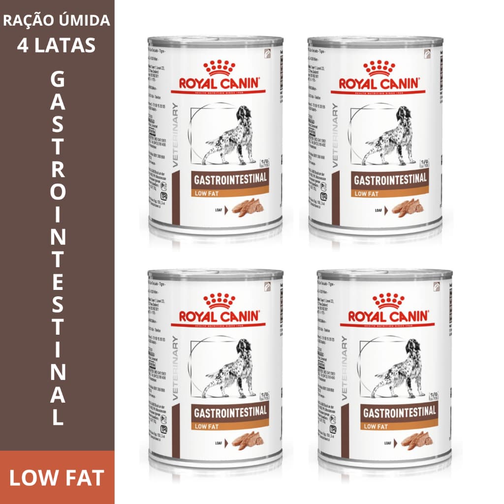 Ração Úmida KIT 4x Latas Gastrointestinal Low Fat Royal Canin Veterinary Cães Adultos