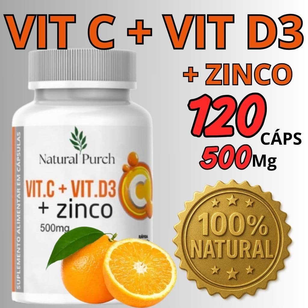 Vitamina C + Vitamina D3 + Zinco - Suplemento 100 % Natural