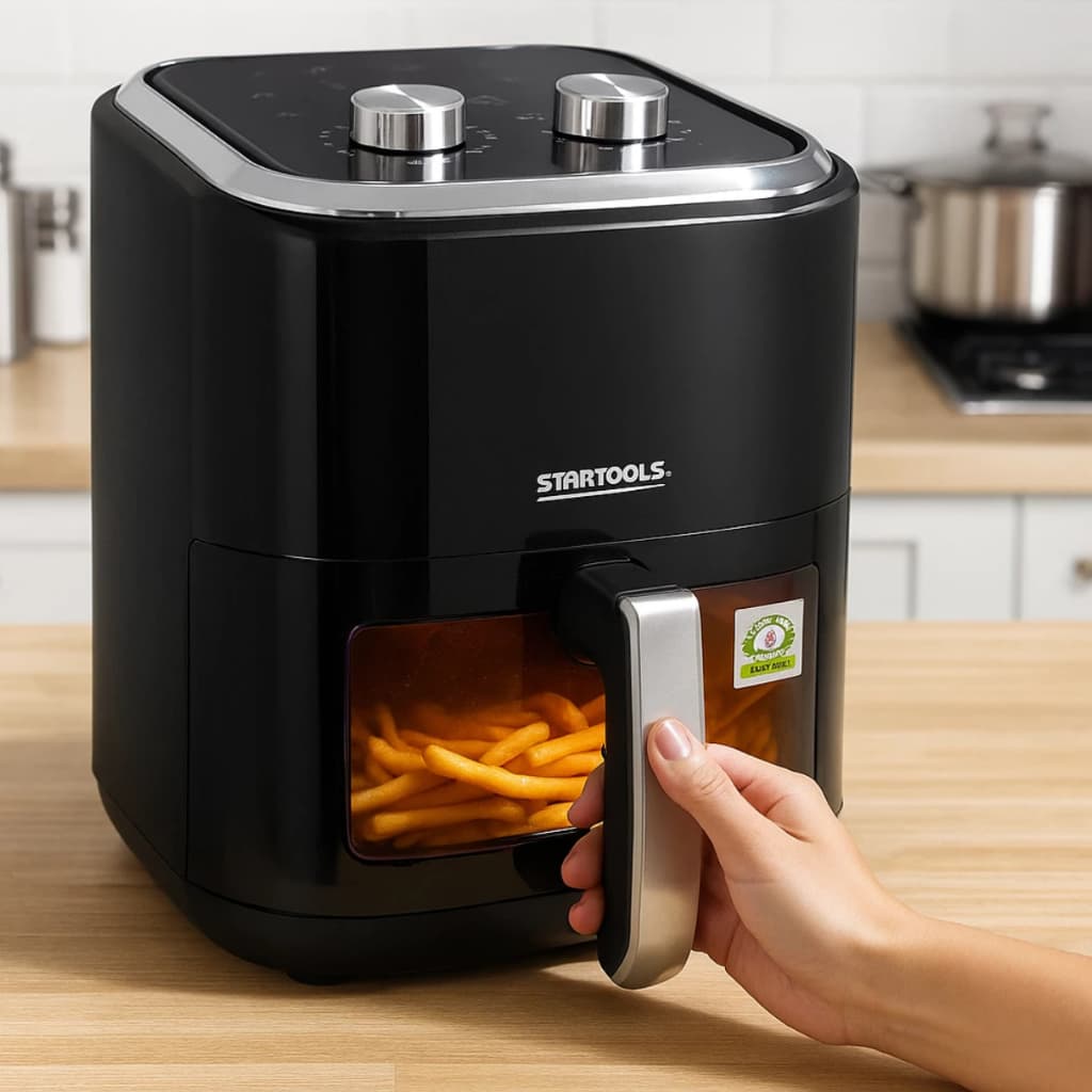 Fritadeira Elétrica Air Fryer Preta Sem Óleo 5L 220V para Refeições Saudáveis, Rápidas e Crocantes