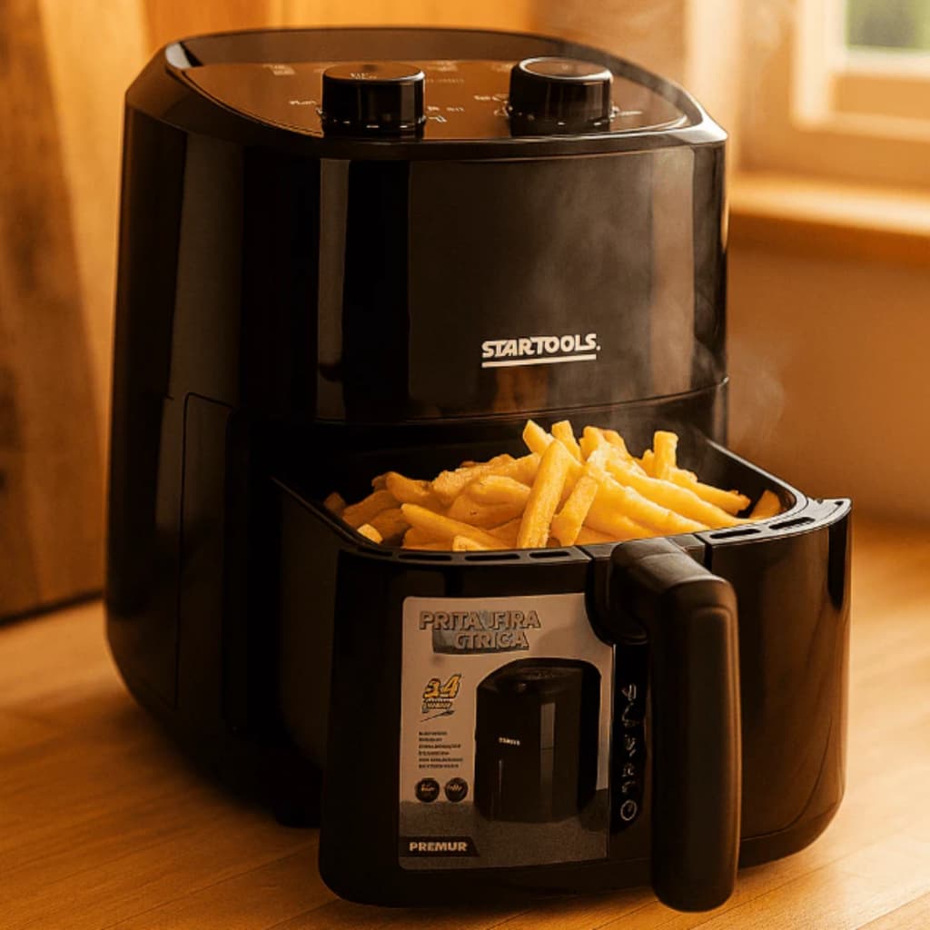 Fritadeira Preta Sem Óleo Air Fryer Elétrica 3,4L 127V para Receitas Saudáveis, Rápidas e Saborosas