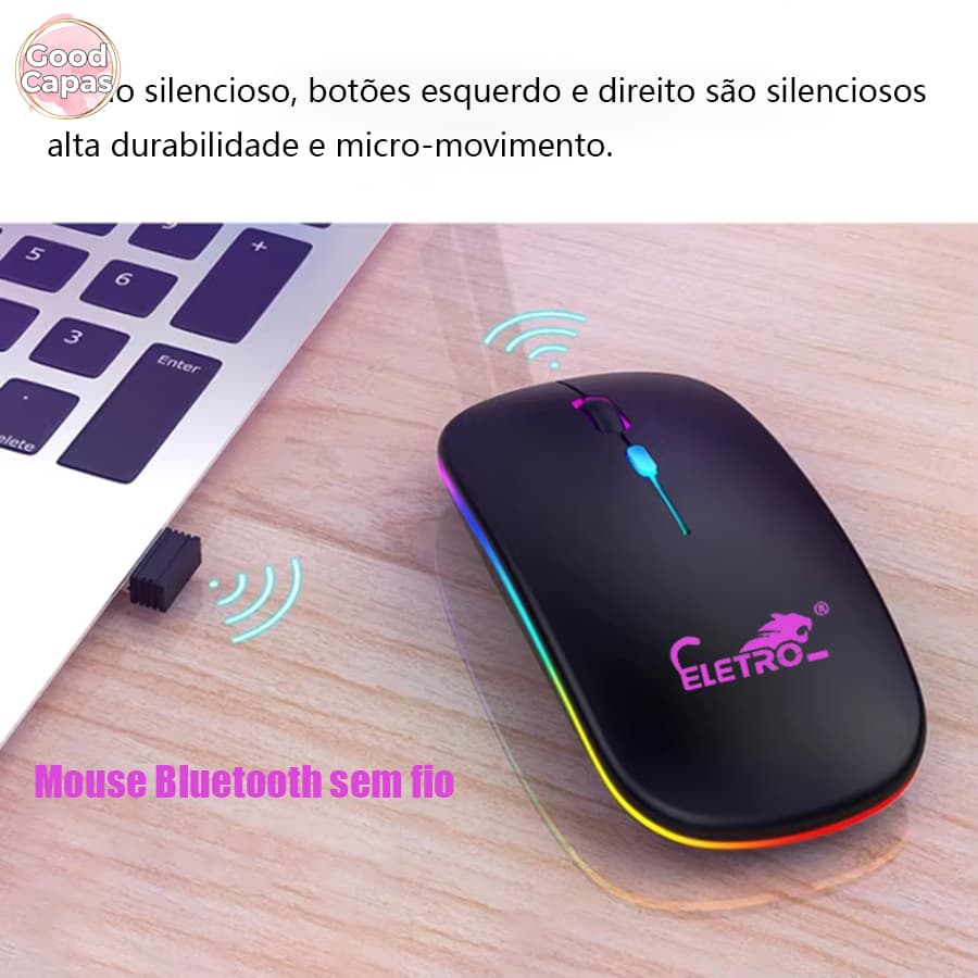 Mouse sem fio Bluetooth recarregável Glow Mouse para jogos e escritório 2.4G + Bluetooth