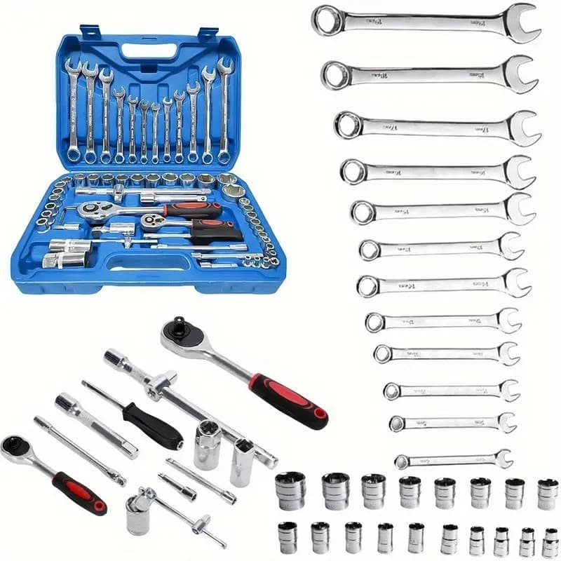 Kit  61 Peças de Ferramentas profissional jogo chave combinada soquetes e catraca grande