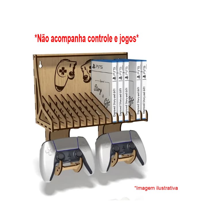 Suporte Estante de Parede para 15 Jogos e Suporte para 2 Controles MDF 3mm