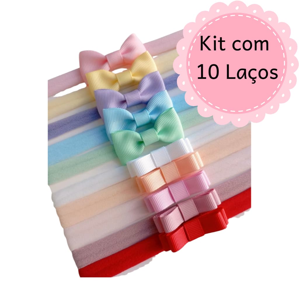 Laço para Bebê Kit 10 lacinhos 2 modelos RN  Enxoval Laço Bebê Maternidade Primeiros Laços