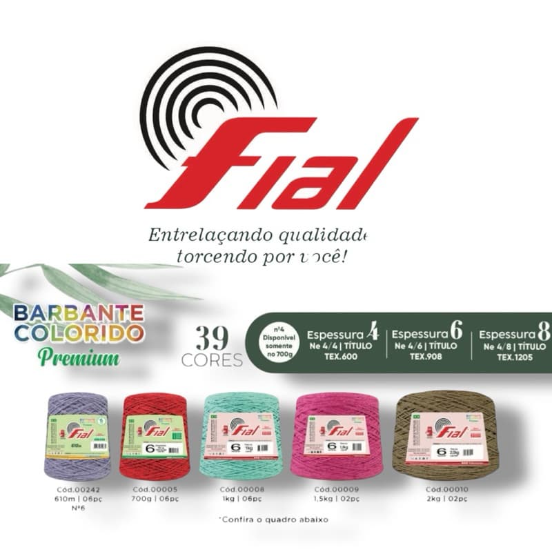 Barbante Fial 610m 600g N•6 - Várias Cores | Fio para Crochê, Tricô e Artesanato