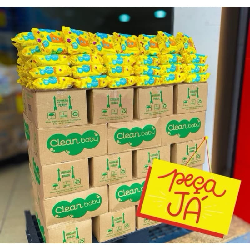 1200 Toalhas Umedecidas Clean Baby com 12 pacotes com 100 unidades cada