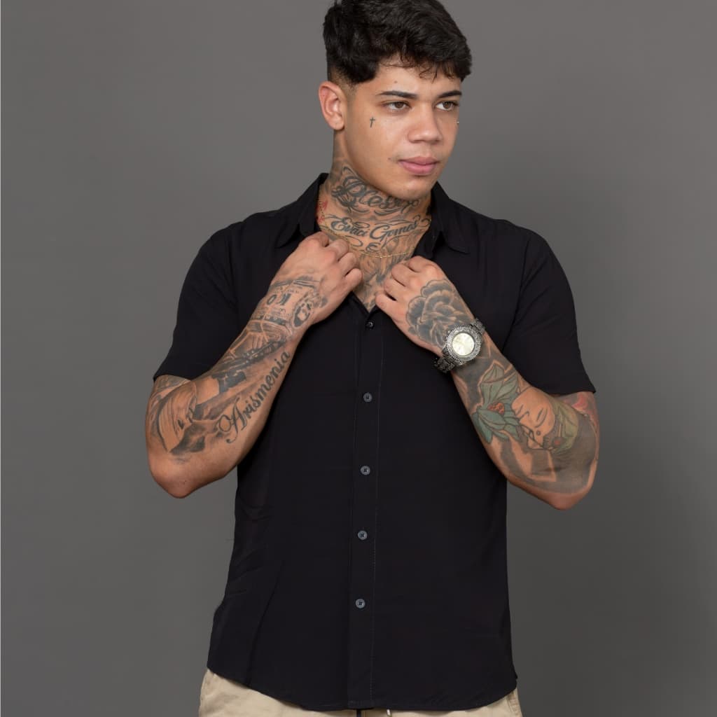 Camisa Social Masculina Manga Curta Slim Fit
