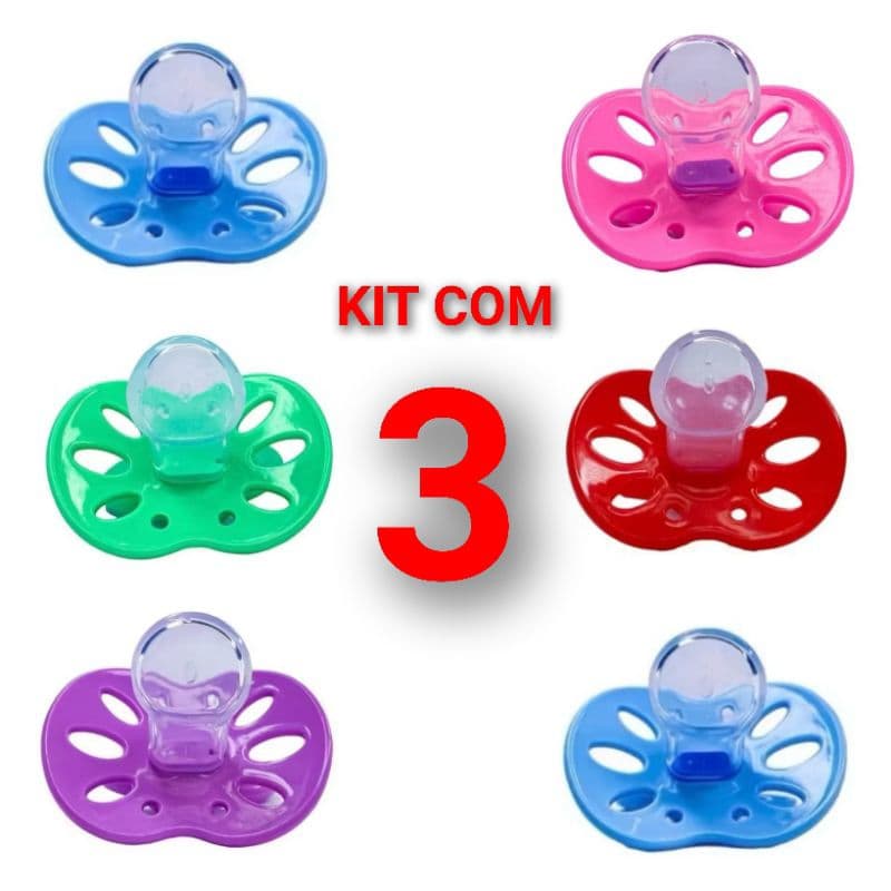 Kit com 3 Chupetas Bico Ortodôntico Fase 2 para Criança