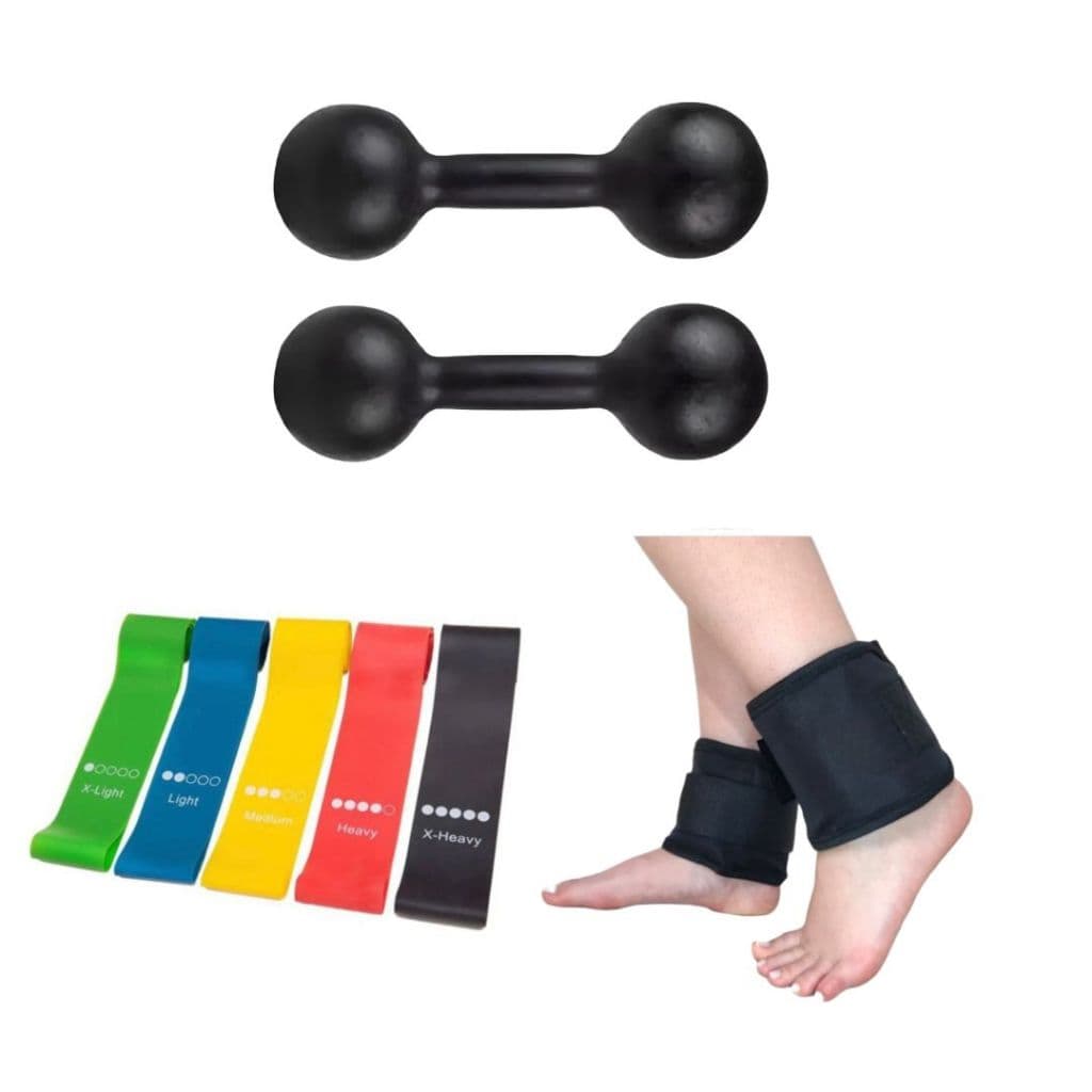 Kit Treino Completo Fisioterapia Par Halter 0.500 Ao 3 Kg Pintado + Par Caneleira + Kit Theraband