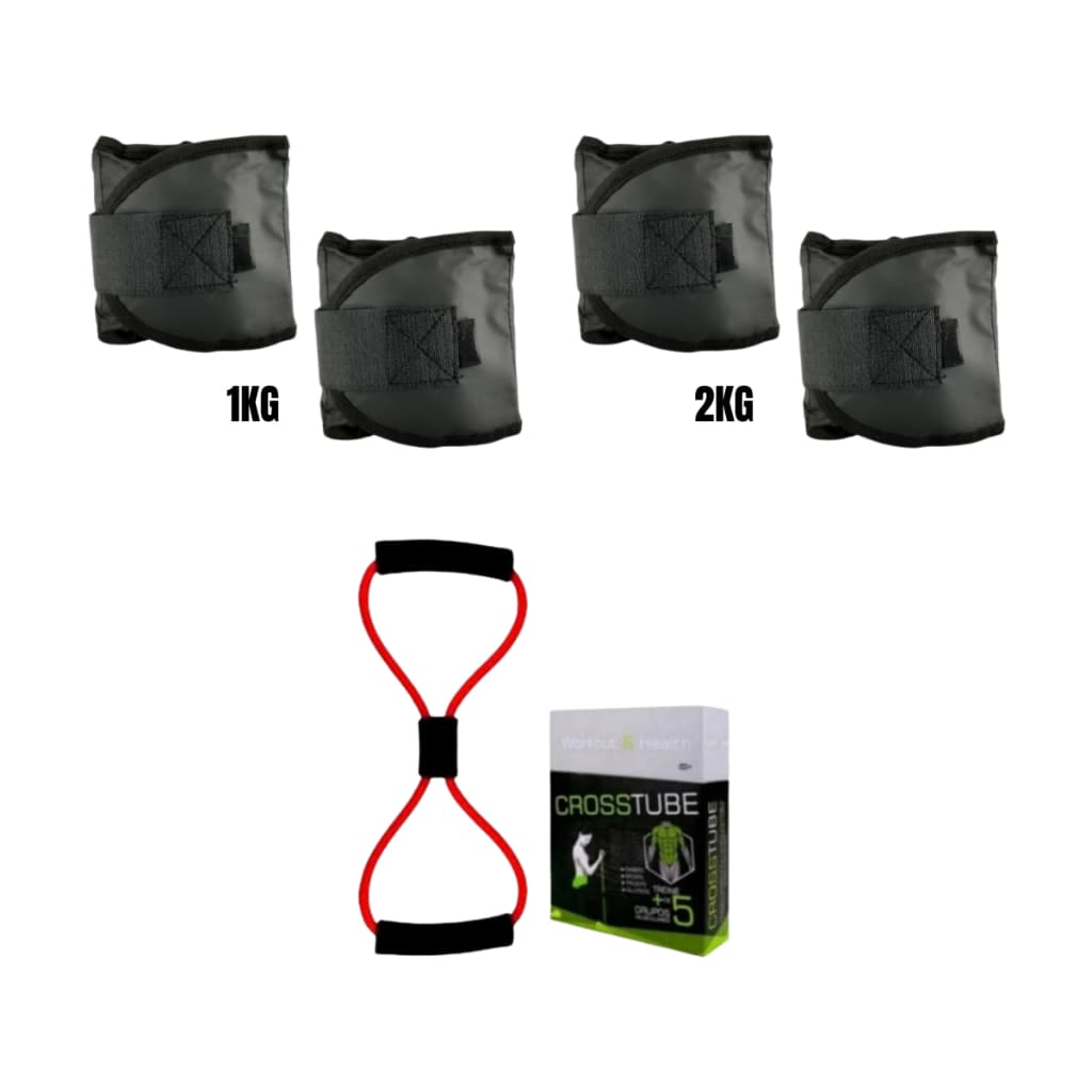 Kit Treino Tornozeleiras Caneleiras 1 Kg e 2 Kg + Elástico Multifuncional