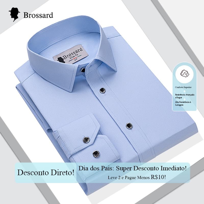 Brossard Camisa Social Masculina Premium Não Amassa e Respirável Slim Fit - Casual Trabalho