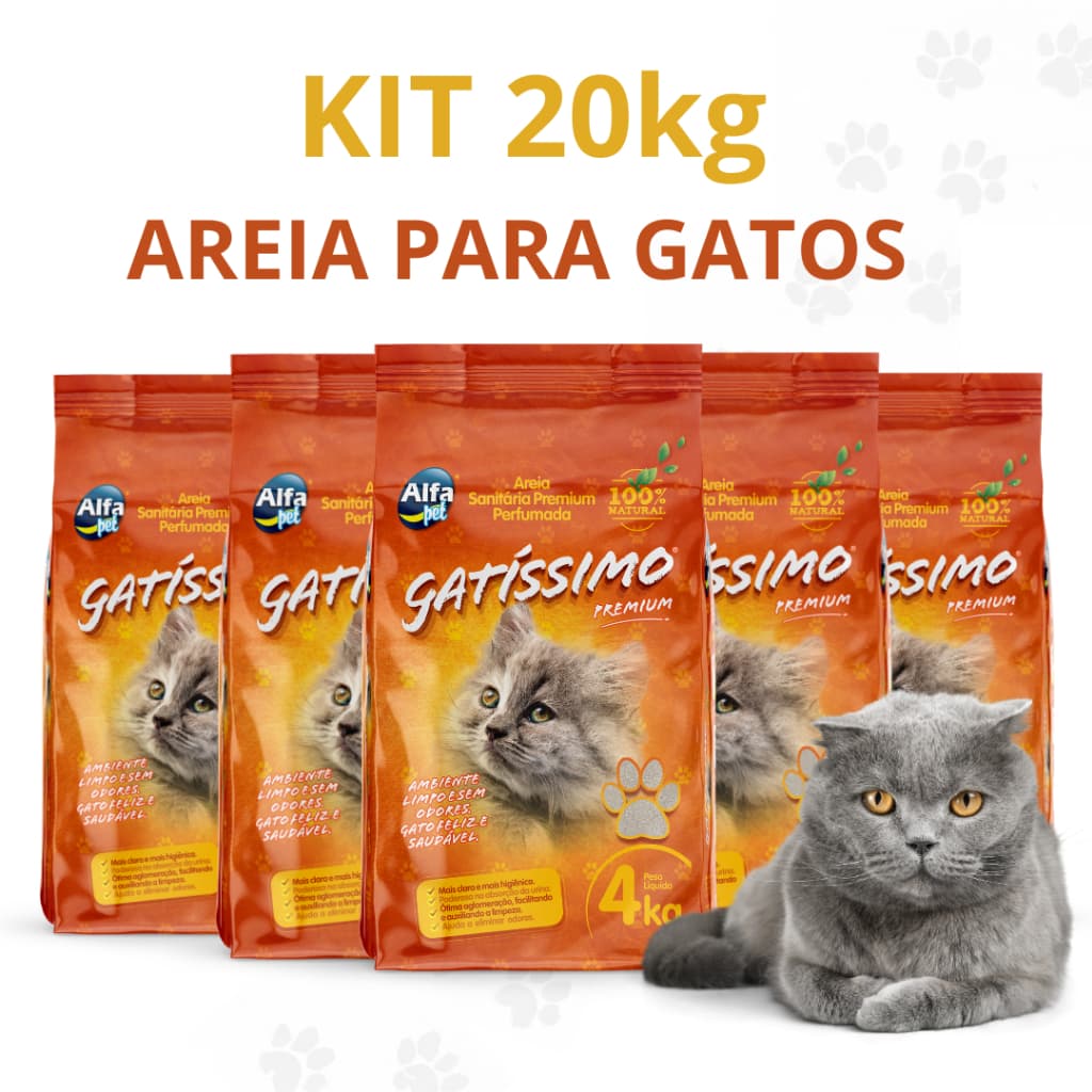 Kit Até 5 Unidades de Areia Sanitária 4Kg Para Gatos Perfumada Com Carvão Ativado Gatíssimo
