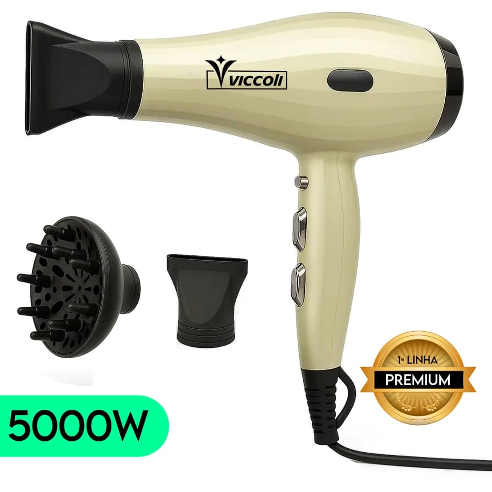 Secador de Cabelo Viccoli 5000W Profissional 110V / 220V Com Difusor PREMIUM