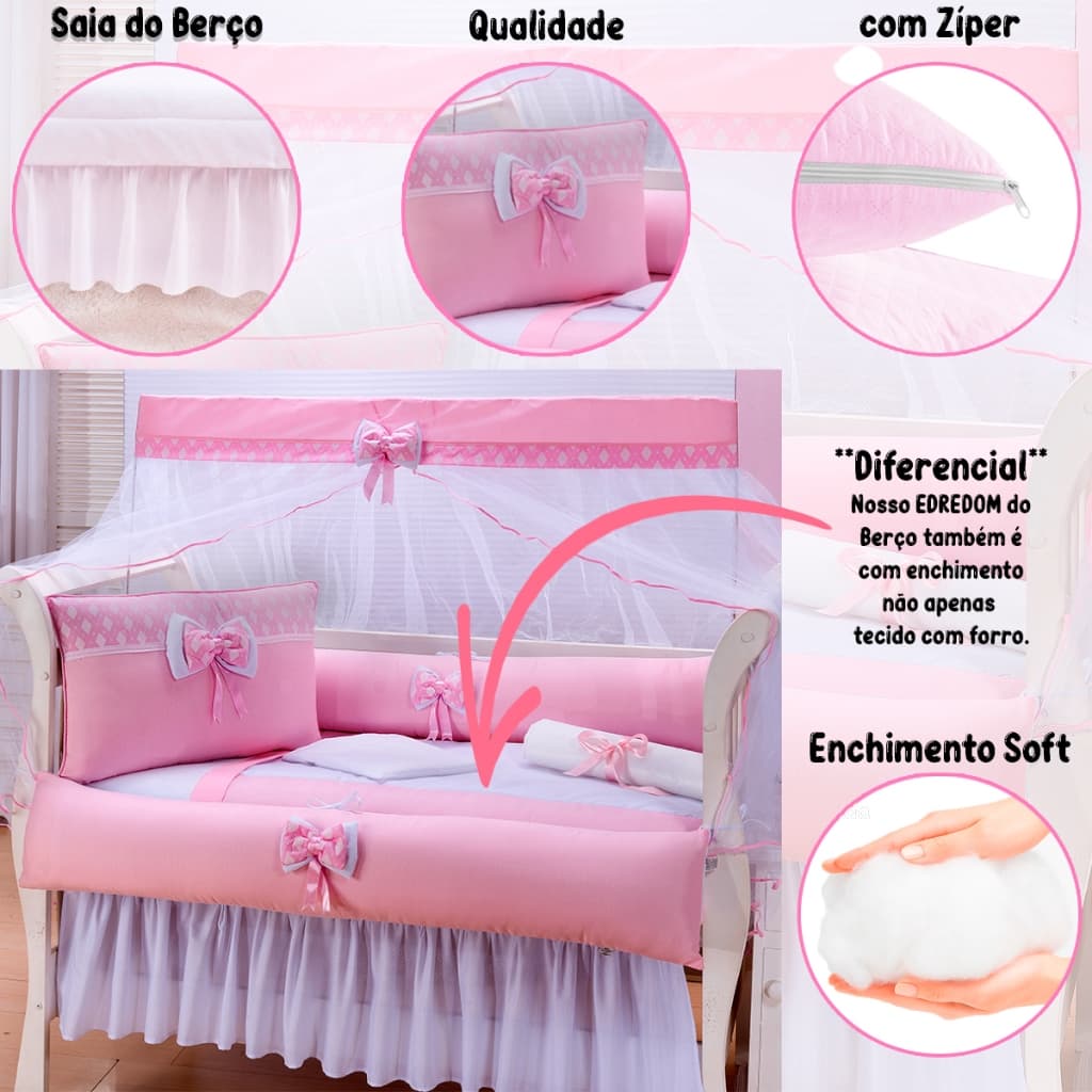 Kit Protetor de Berço 9 Peças Enxoval de Bebê Padrão Americano e Nacional