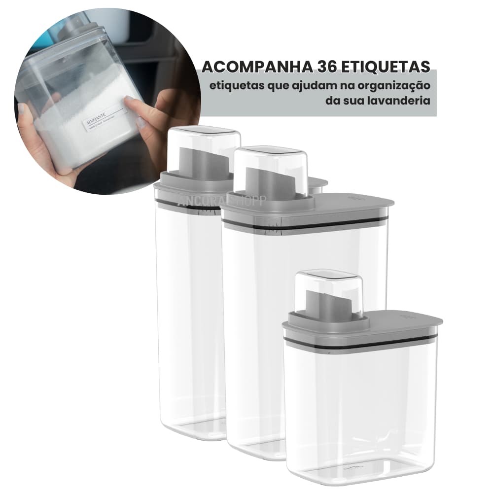 Kit Dispenser Organizador 2un 2,3L + 1un 1,5L + Para Lavanderia Porta Amaciante Sabão em Pó Liquido