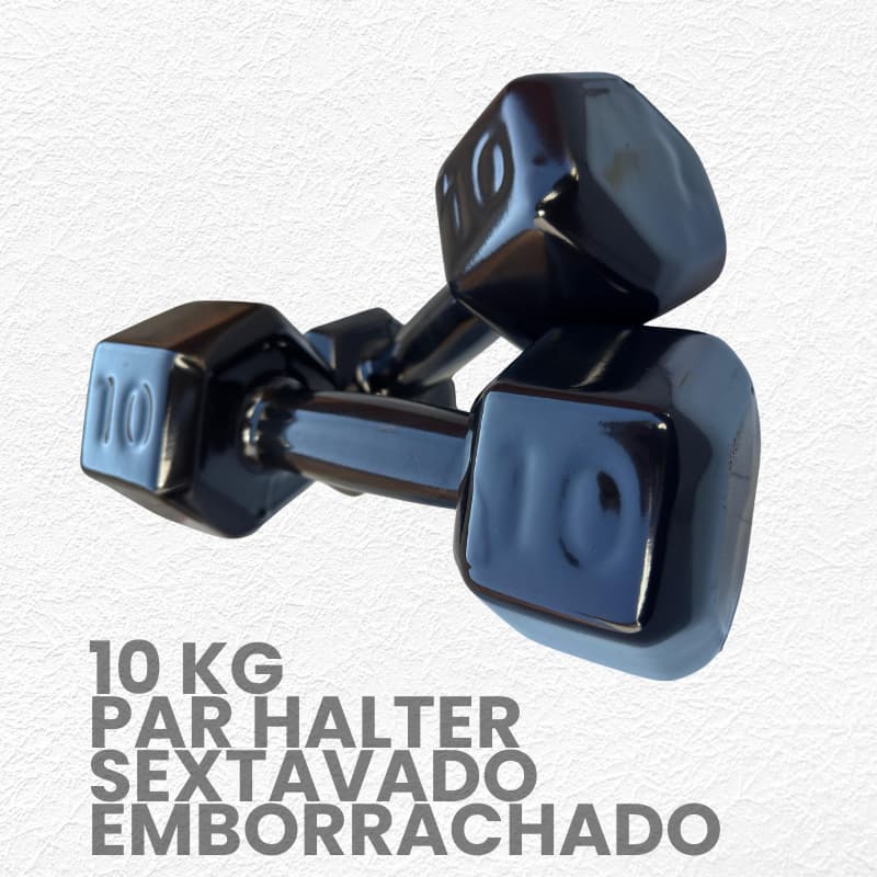 Par Halter Sextavado 10kg (2 Unidades) Peso Academia Musculação Treino Funcional Exercício Fitness B