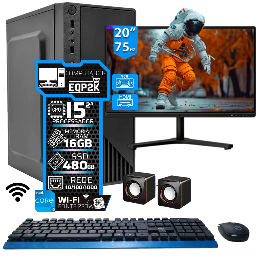 Computador Intel I5 Ssd 480gb 16gb Memória Ram Monitor 20 Teclado Mouse Sem Fio