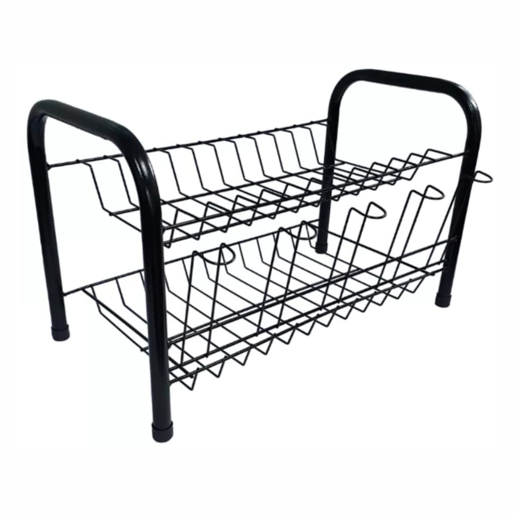 Escorredor De Louça Multiuso Preto 2 Andares Compacto Para Cozinha Pia Bancada Organizador Cozinha