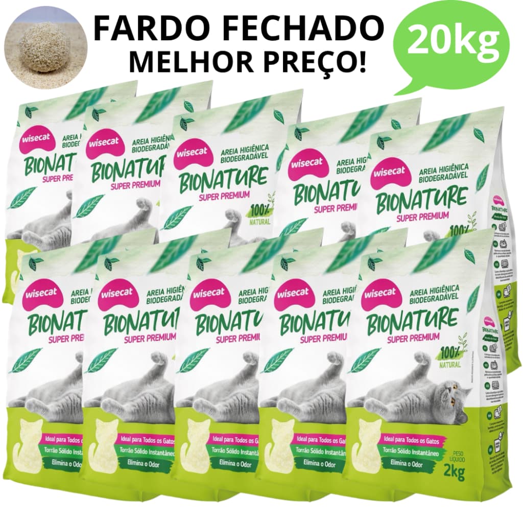 Kit 10 Areia Sanitária De Mandioca Granulado Para Gatos Biodegradável Wisecat 20kg - FARDO FECHADO