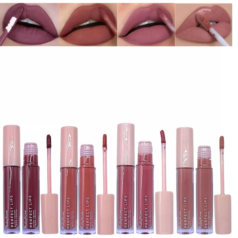 Batom Líquido Ruby Rose Perfect Lips Alta Cobertura Efeito Matte Secagem Rápido Toque Suave