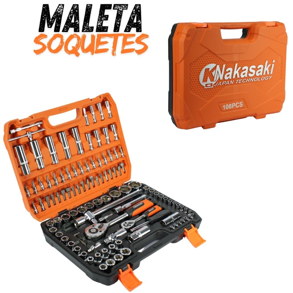 Kit Completo Jogo de Soquetes 108 Peças Ferramentas Profissional Em Aço Com Maleta De Transporte