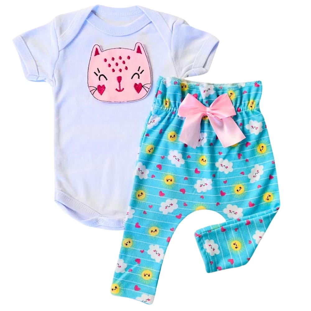 Conjunto Bebê Menina com Aplique Bordado Lindo Roupa Moda Bebê Menina Roupinha Blogueinha infantil