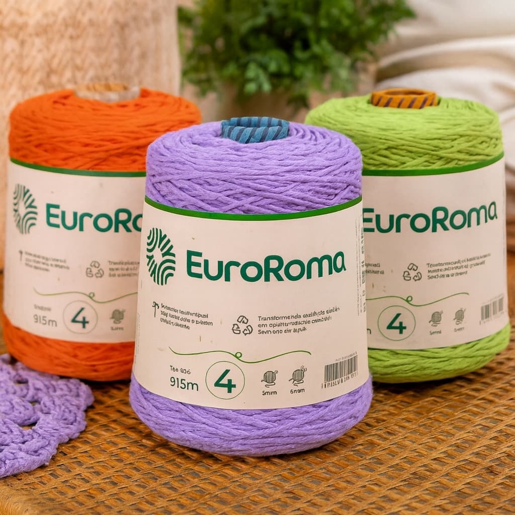 Barbante EuroRoma Nº 4 915m Ecológico Sustentável para Crochê Tricô Artesanato