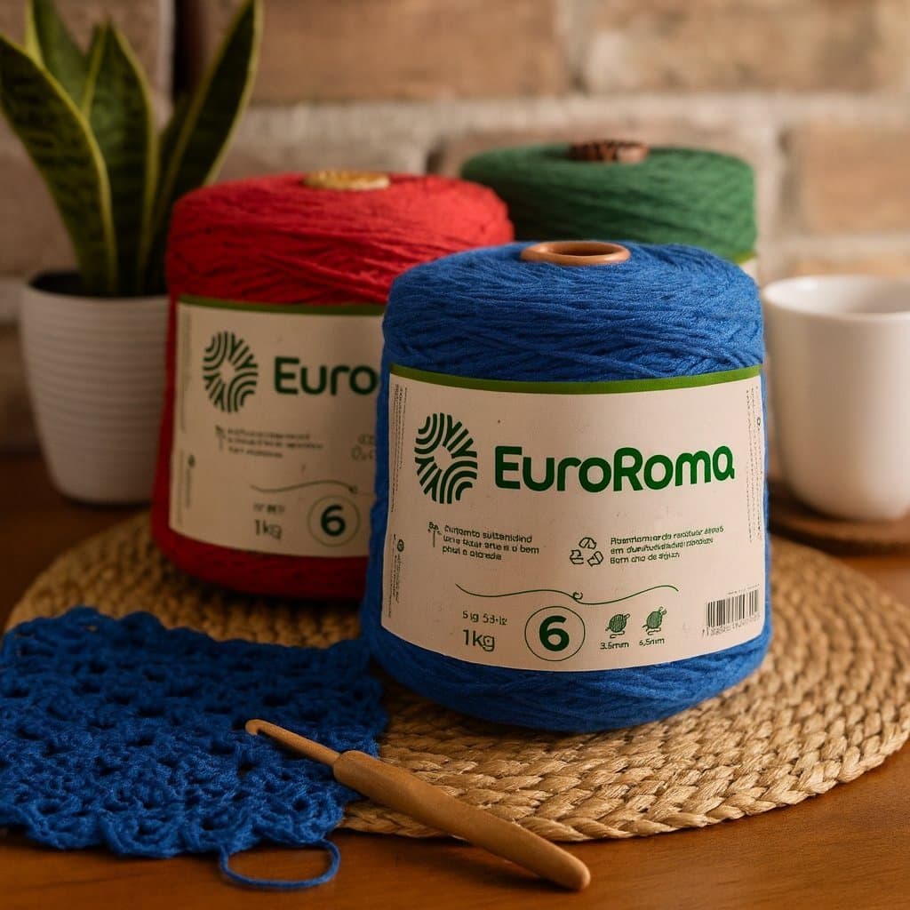 Barbante EuroRoma nº 6 1kg para Crochê Tricô Tapetes Artesanato, crochê, tricô, fio 6, Barbante