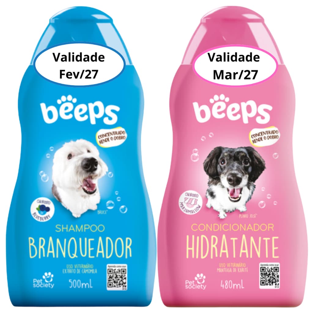 Kit Shampoo Branqueador e Condicionador Hidratante Beeps Pet Society Cães e Gatos