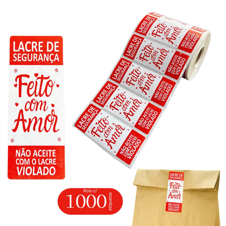 1 Rolo de 1000 Etiquetas - Lacre Delivery Entregas Comidas Doces Bolos Ifood Uber Eats Rappi - 90x35mm - Adesivo Hotmelt