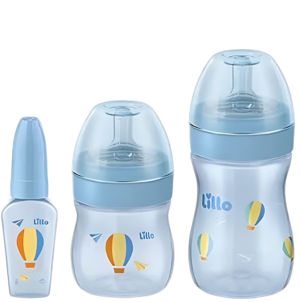 Kit 3 Mamadeiras Evolution Primeiros Passos com Chuquinha Lillo 50/150/240 ml Azul Menino
