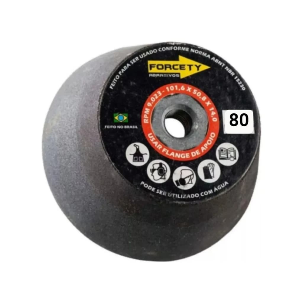 Rebolo Copo Cônico 4 Polegadas Grão 80 Com Rosca M14 Para Lixadeira/Esmerilhadeira/Politriz
