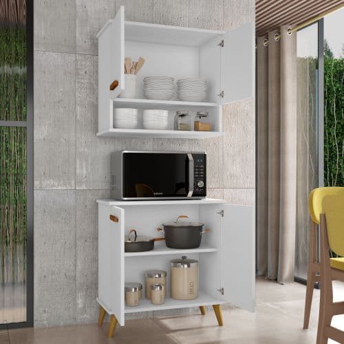 Conjunto Para Cozinha Mavi para Organização 2 Peças – Balcão Multiuso com 2 Portas + 1 Armário Aéreo com 2 Portas