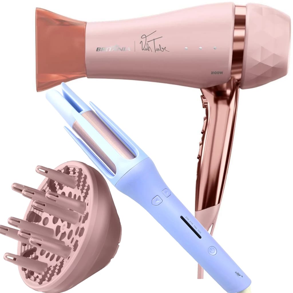 Secador De Cabelo Britania Profissional 2100w Ions Tourmaline Ar Quente Frio Bivolt Difusor Cachos Modelador Automático