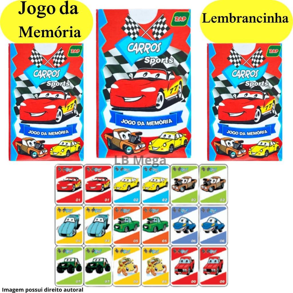 Kit com 3 até 30 Caixinhas Jogo da Memória CARROS Brinquedo Educativo para Crianças e Festas