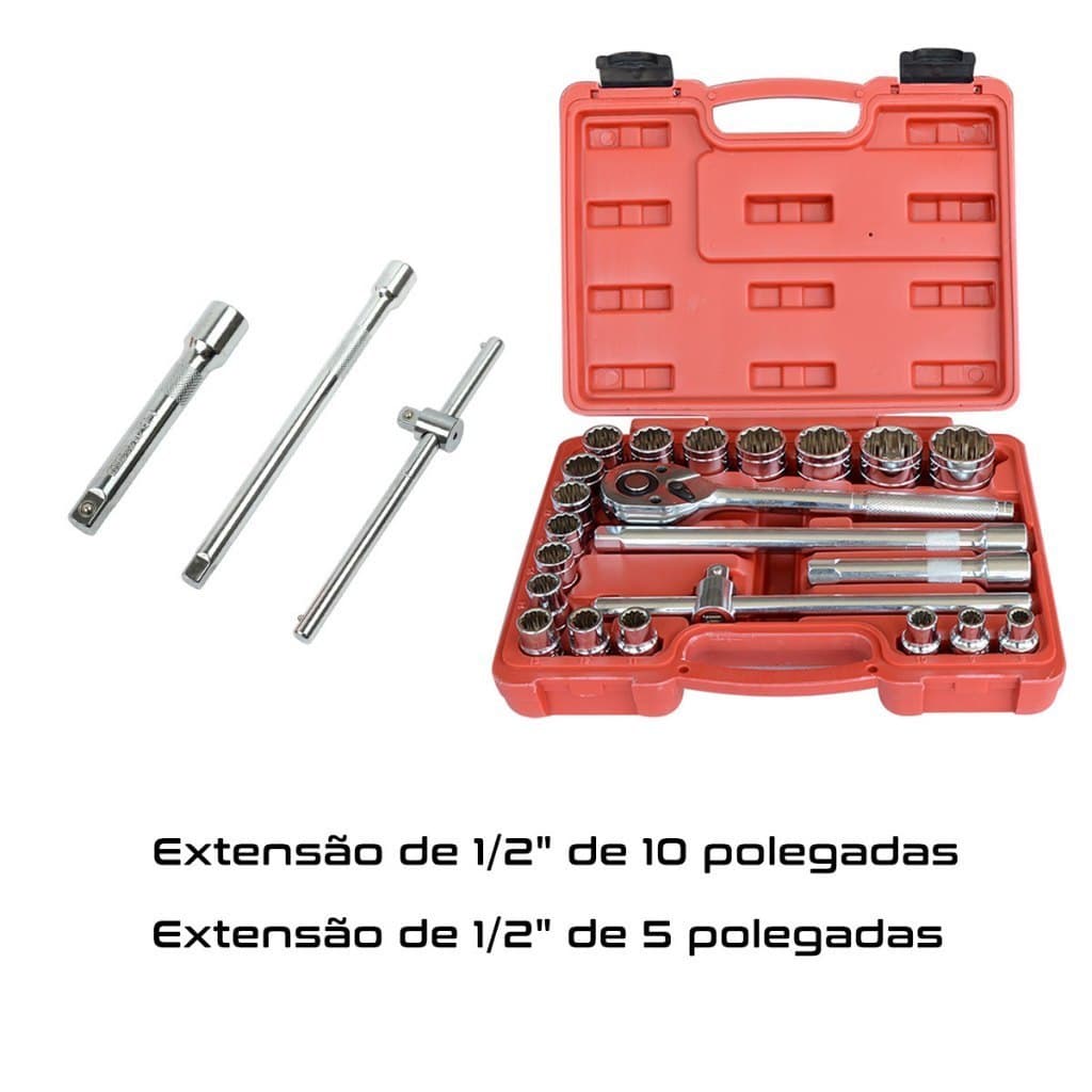Jogo De Soquete Aço Crv 1/2 Catraca Maleta Ferramentas