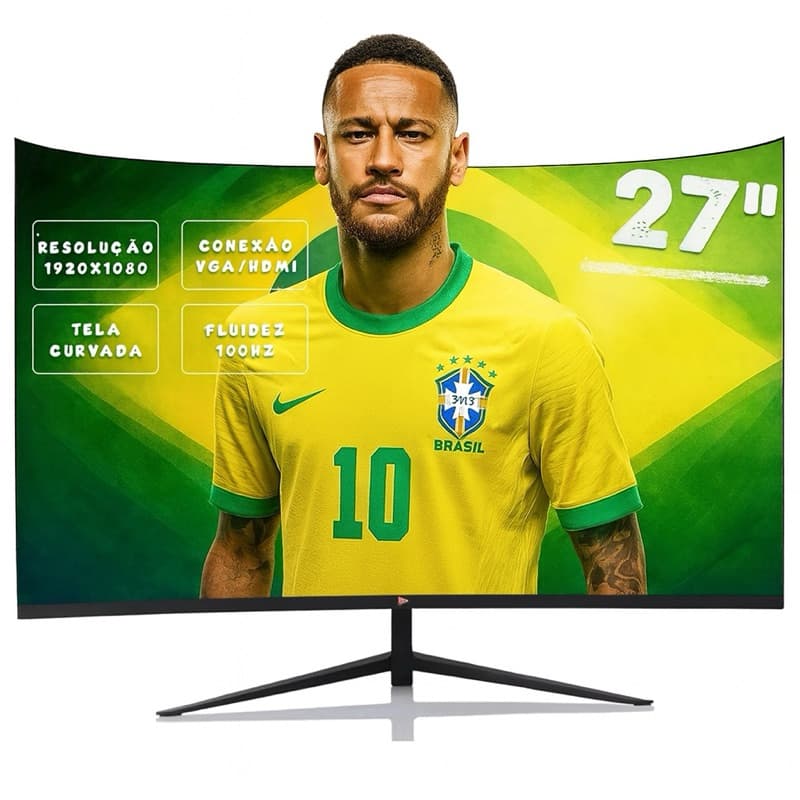 Monitor Gamer Curvo 27” Full HD – 100Hz, 1ms, HDMI/VGA | Visão Imersiva Total 🎮🔥