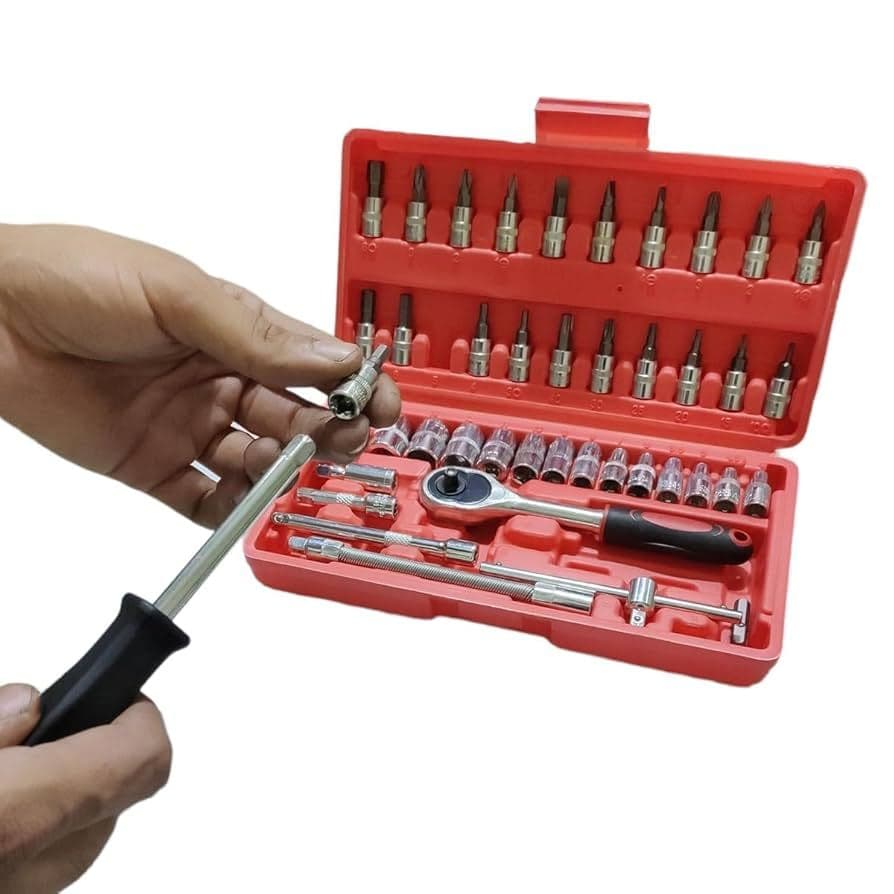 Kit Chave Catraca 46 Peças Jogo Soquete 4 á 14 mm Fenda Philipis Allen Tork