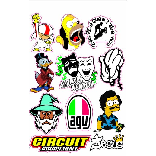 Adesivos Moto Cartela 50 pçs - Adesivos para Moto Carro Sticker Notebook Celular - Diversos Modelos