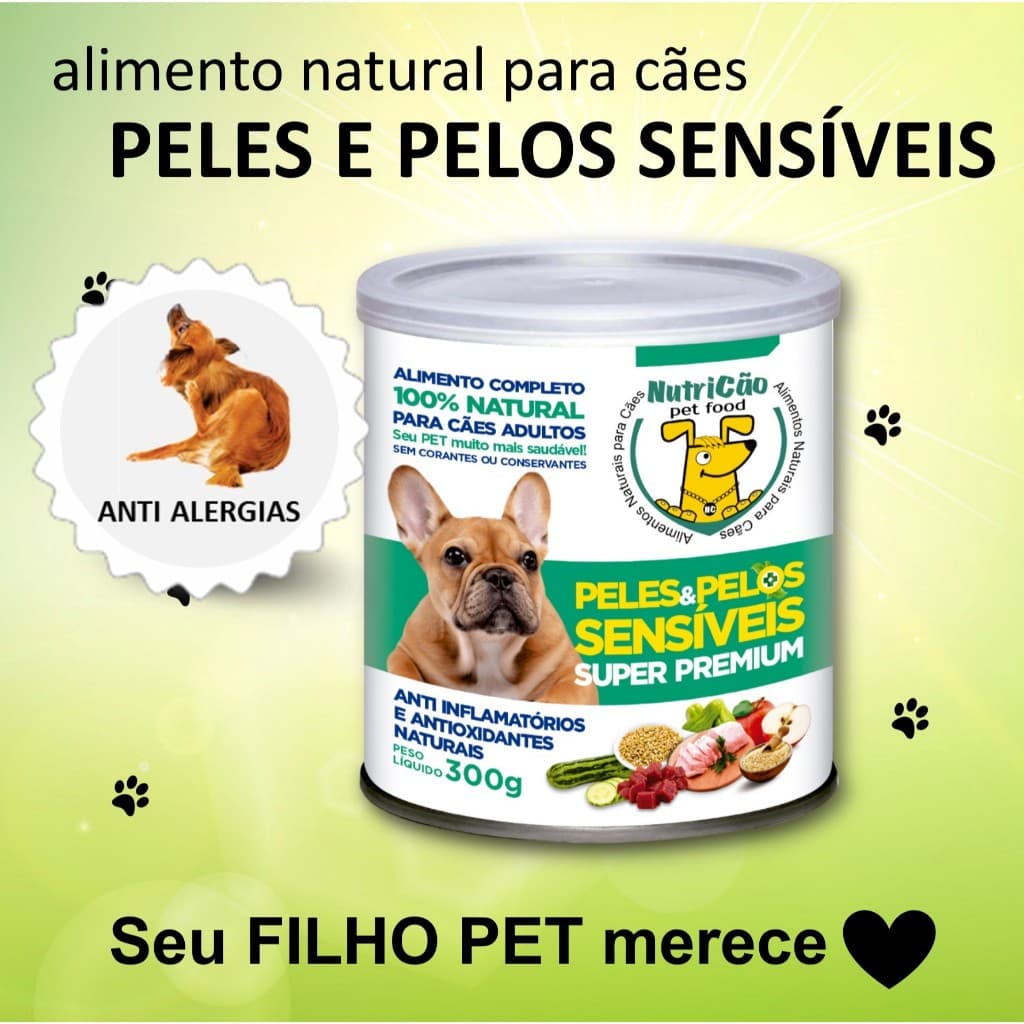 Alergia Ração Úmida Delícia NutriCão Pet Food Cães Peles e Pelos Sensíveis Alimento Natural Coceira
