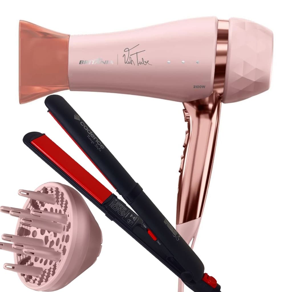 Secador De Cabelo Britania Profissional 2100w Ions Tourmaline Quente Frio Bivolt Difusor Cachos Prancha Cerâmica Cadence