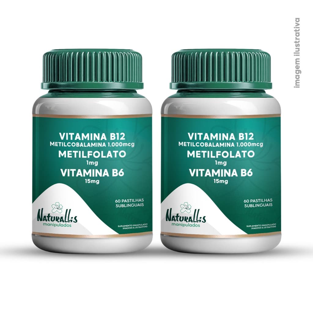 Kit 2 Vitamina B12 1.000mcg + Metilfolato 1mg + Vitamina B6 15mg  60 pastilhas sublinguais