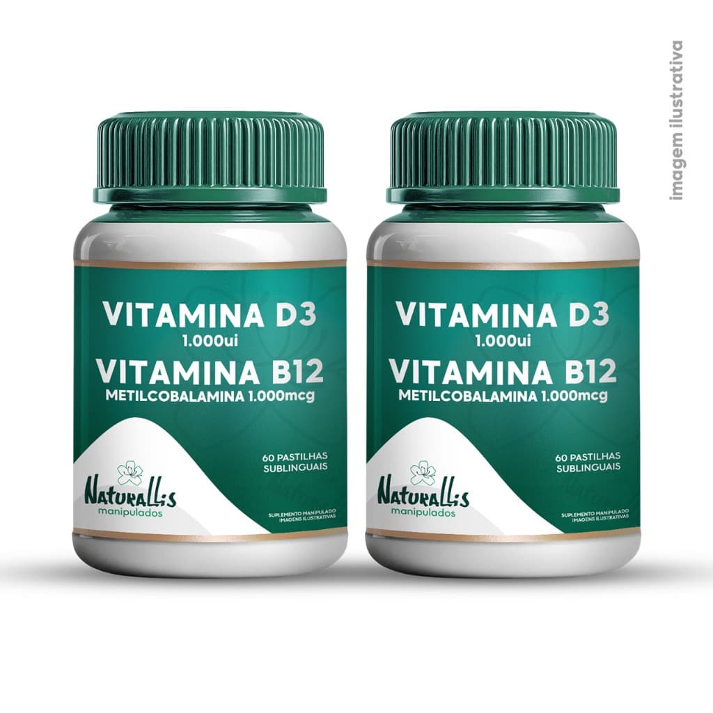 Kit 2 Vitamina D3 1.000UI + Vitamina B12 Metilcobalamina 1.000mcg 60 pastilhas sublinguais