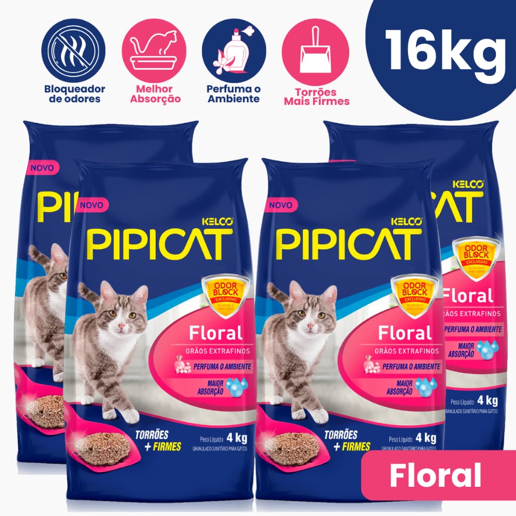 Kit 4 Pipicat Floral Areia Sanitária Kelco - 4Kg
