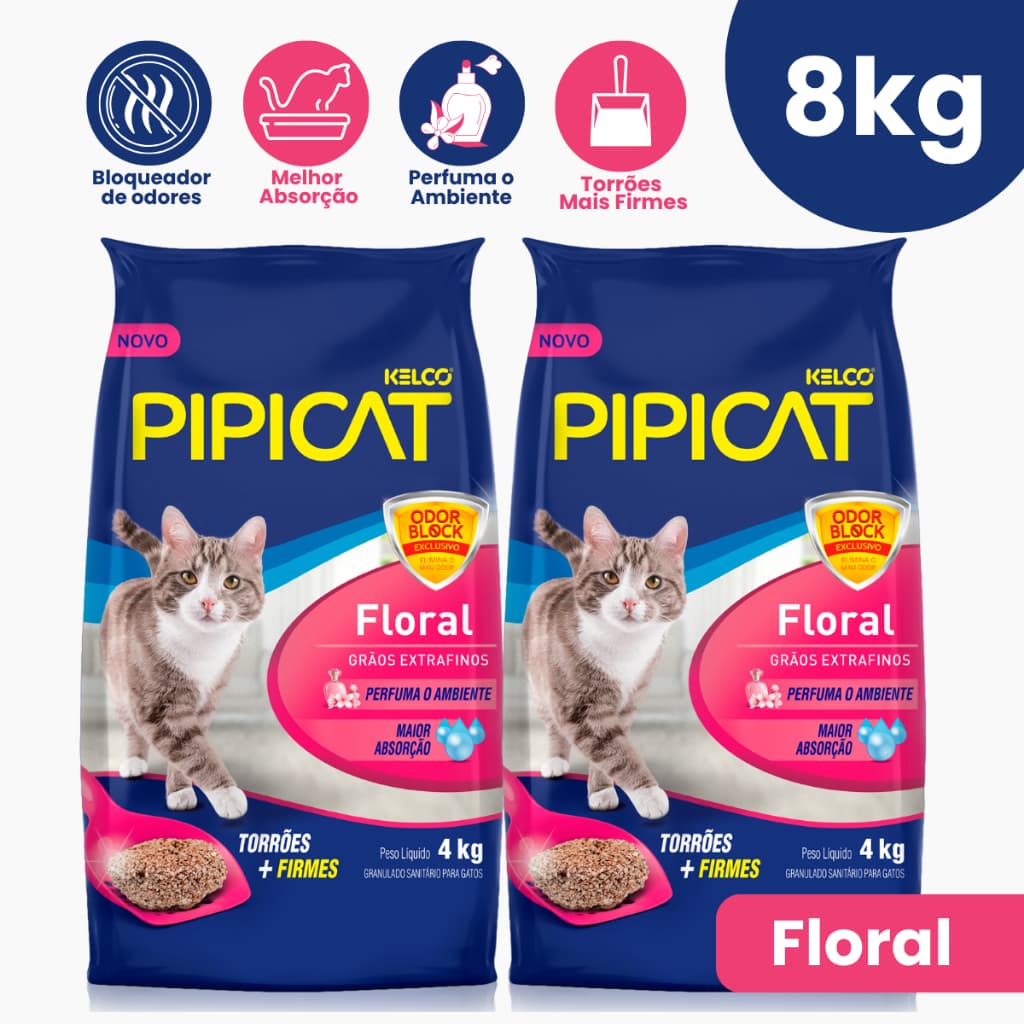 Kit 2 Pipicat Floral Areia Sanitária Kelco - 4Kg